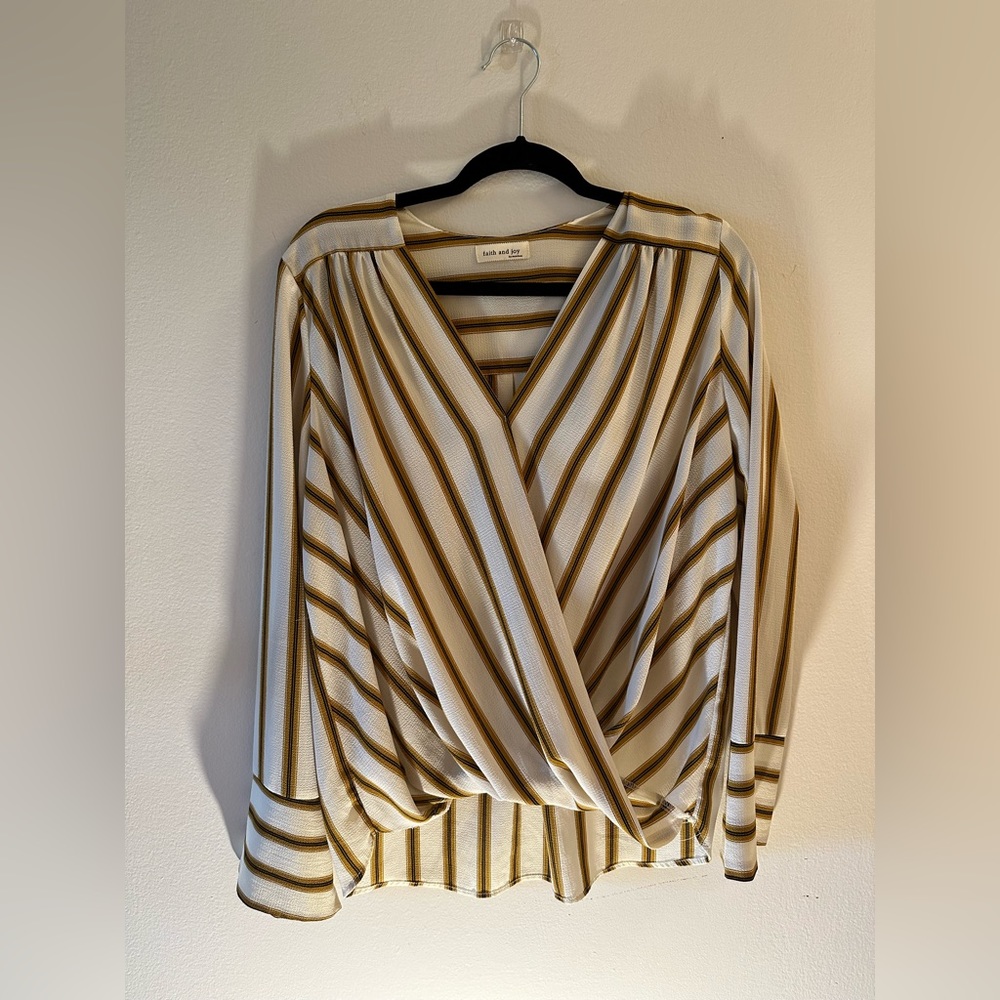 NWOT Striped Deep V Blouse